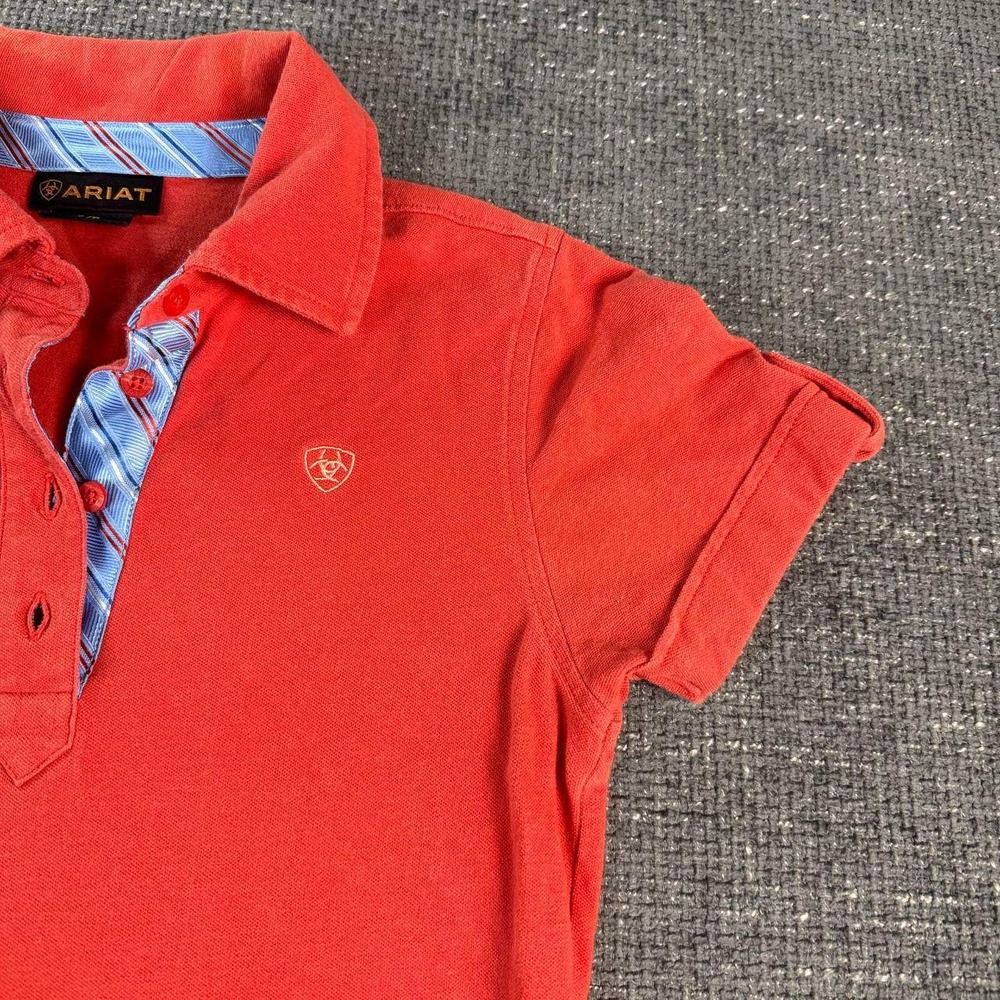 Ariat Short Sleeve Polo Shirt Womens Small Coral Red Equestrian Logo Pique - Picture 3 of 13